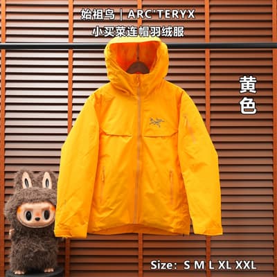 【17509】黄色 始祖鸟|ARC'TERYX 小买菜连帽羽绒服 EEP/C Size:S M L XL XXL 颜色:黑色/黄拼/灰拼/黄色